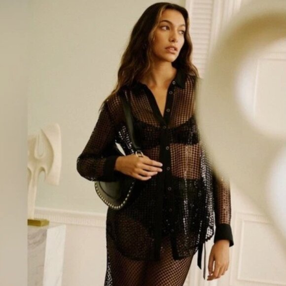 Brand New Anthropologie Pilcro Long-Sleeve Chainmail Buttondown Blouse - Picture 1 of 8